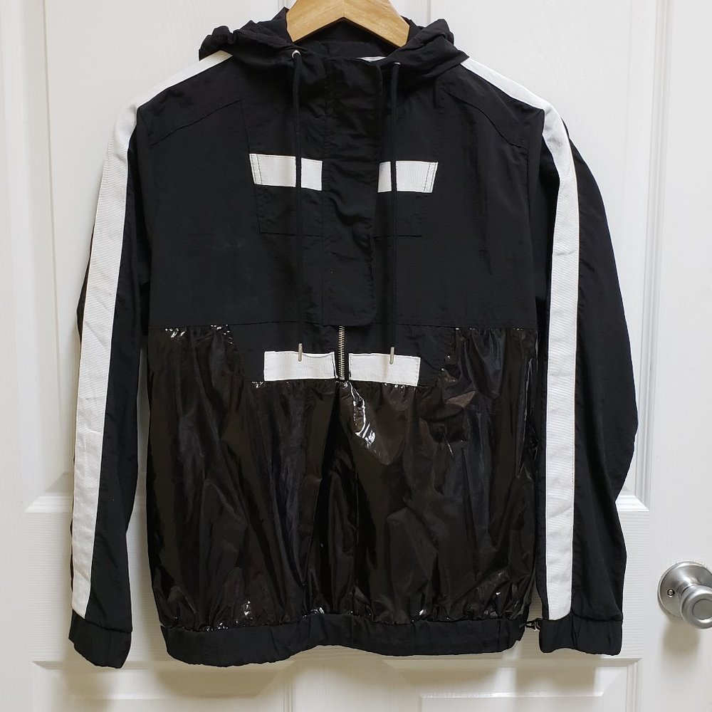 Ashley Windbreaker Women S Hooded Nylon Pullover Black White 1/2 Zip Lightweight